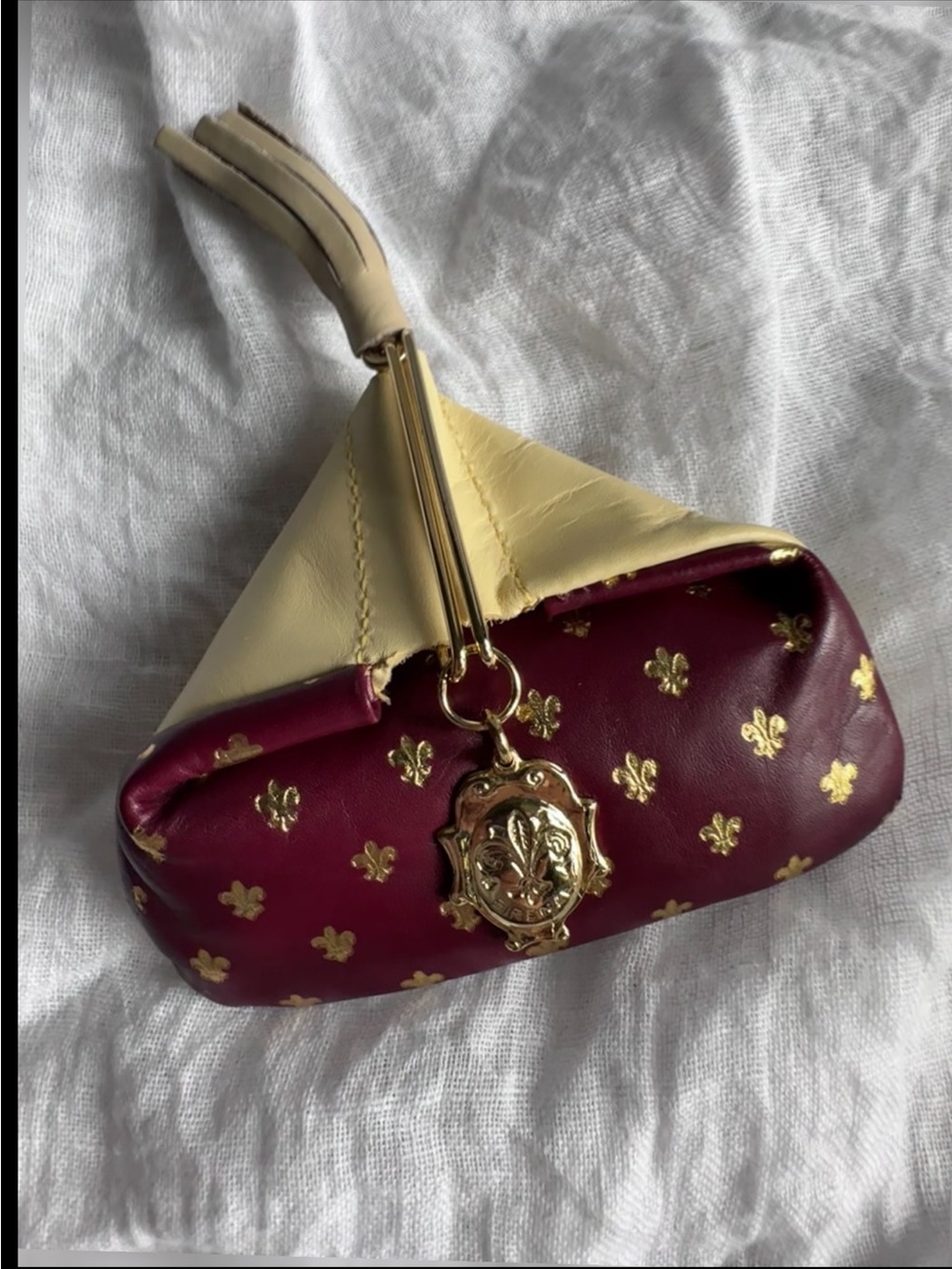 Vintage Italian Leather Fleur de Lis Coin Purse Pouch | Made in Italy